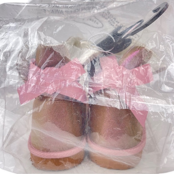 JOSMO Ankle Winter Booties Pink Tan Bow Back Iridescent Faux Leather Fur Lining - Picture 3 of 6